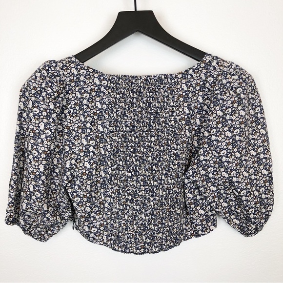 O.P.T. One Pretty Time Floral Smocked Crop Top - Picture 2 of 4